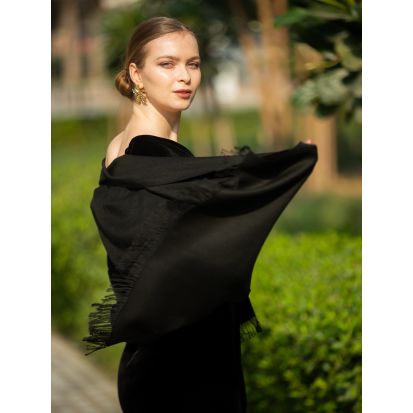 100% Egyptian Cotton, Handloomed Scarf/Shawl, Luxurious feel, Breathable, Solid colors in a Gift box, Unisex (Black), Colors: Black, 5 imageby All CottonZ